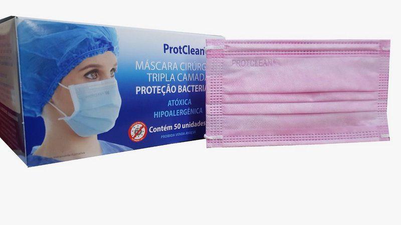 Máscara Rosa Tripla Descartável - 50un - Protclean - Protdesc - Máscara ...