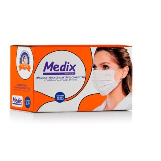 Imagem de Máscara Tripla Descartável com Elástico C/ 50 Unid - Medix 