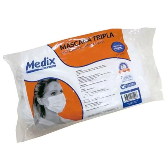 Imagem de Máscara Tripla Descartável com Elástico (MEDIX) - Pacote com 50 Unidades