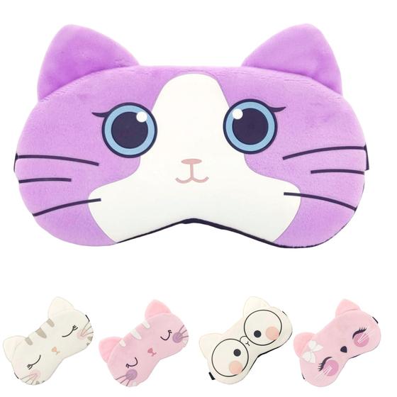 Imagem de Máscaras de Dormir Relaxante para os Olhos com Gel Térmico para Compressa Fria e Quente Reduz Olheiras Gatinho Rosa Laço