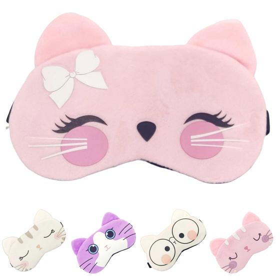 Imagem de Máscaras de Dormir Relaxante para os Olhos com Gel Térmico para Compressa Fria e Quente Reduz Olheiras Gatinho Rosa Laço