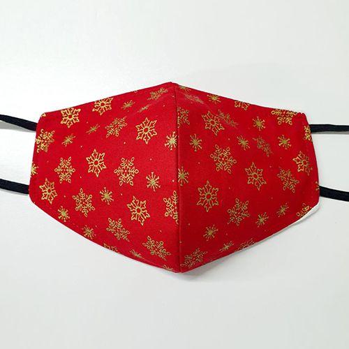 Imagem de Máscaras Faciais de Pano com Flocos de Neve (Vermelho e Dourado) - Pacote com 2