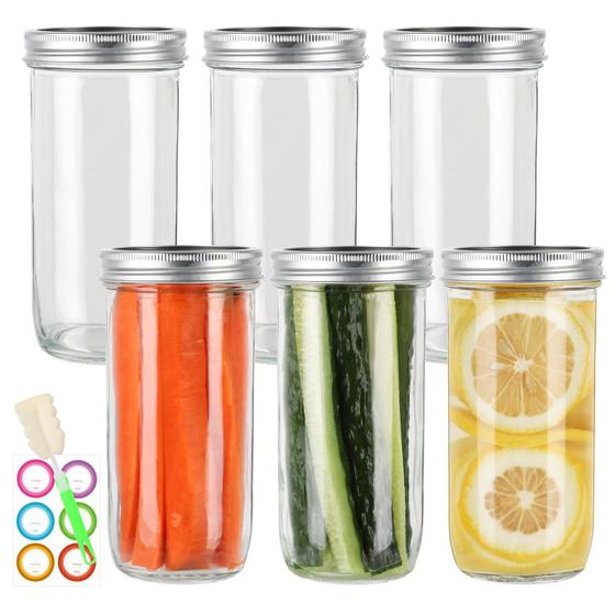 Imagem de Mason Jars Jaisie.W, vidro de boca larga de 720 ml, pacote com 6 tampas