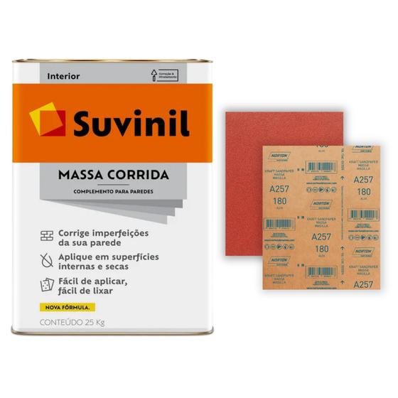 Massa Corrida Suvinil 25kg + 10 Unidades de Lixas Para Parede - Lixa ...