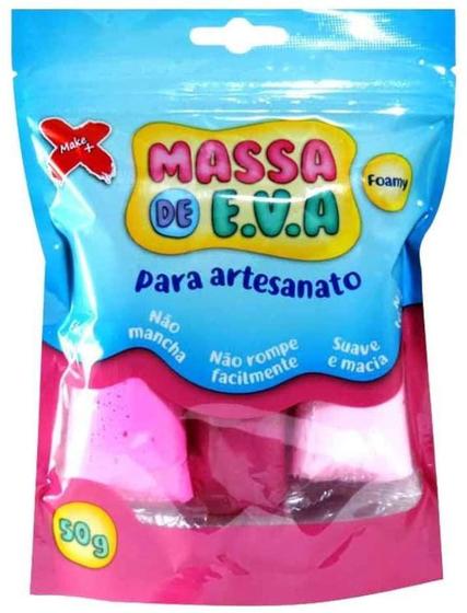 Imagem de Massa de E.V.A para Artesanato Make+ 50g - 3 cores-rosa,rosa claro pink