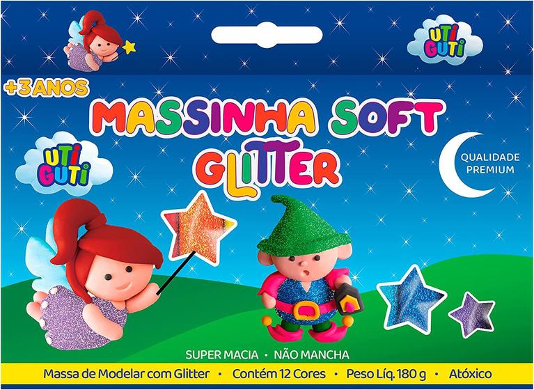 Imagem de Massa de modelar UtiGuti glitter com 12 cores 180g