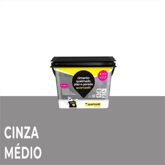 Imagem de Massa Efeito Cimento Queimado Cores 4,5kg Quartzolit - Cinza Médio