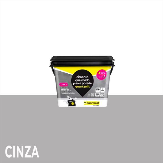 Imagem de Massa Efeito Cimento Queimado Cores 4,5kg Quartzolit -  Cinza