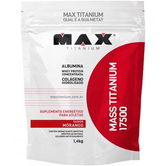 Massa Max Titanium 17500 com albumina 1.4kg Max Titanium Morango Menor preço em Massa Max Titanium 17500 com albumina 1.4kg Max Titanium Morango