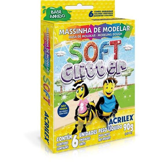 Imagem de Massa para modelar soft c/06 cores 90g. c/gliter acrilex