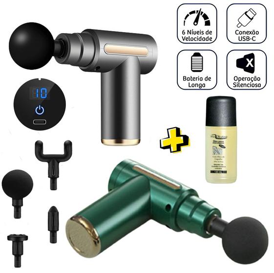 Massageador Elétrico Muscular Compacto E Potente 3400 RPM + Óleo de ...