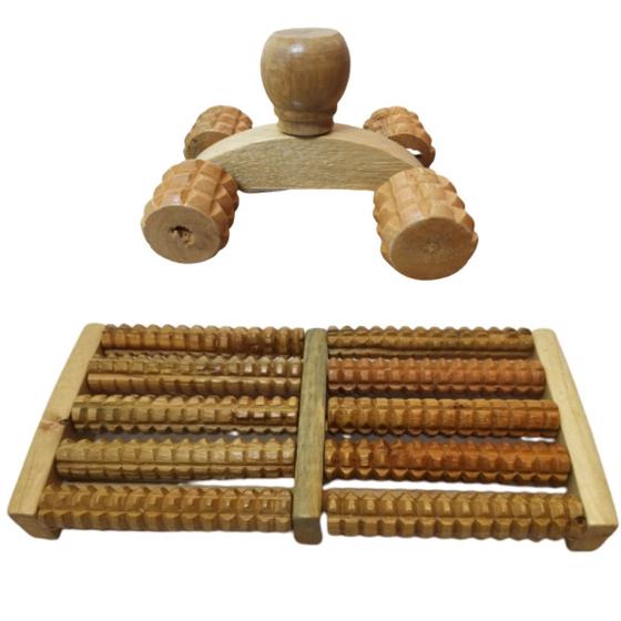 Imagem de Massageador Madeira Terapeutico Corpo Pescoço Costas Pés-Kit Massagem Fisioterapia Bem Estar Relaxamento Anti Stress