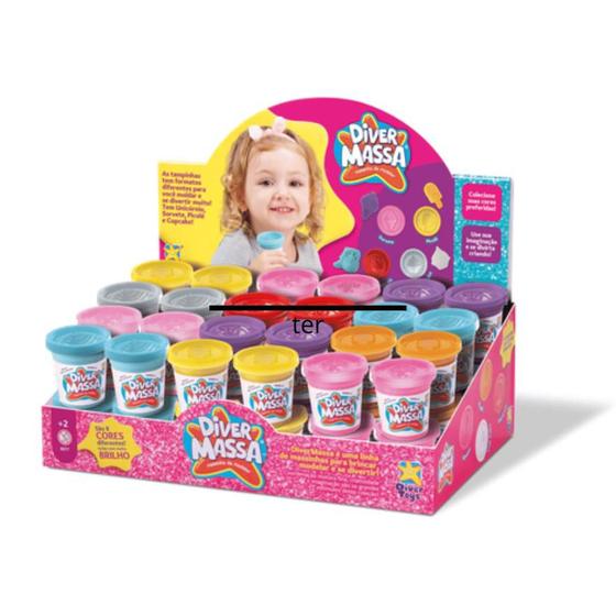 Imagem de Massinha de modelar com glitter Kit c/10 potes de 50g cada