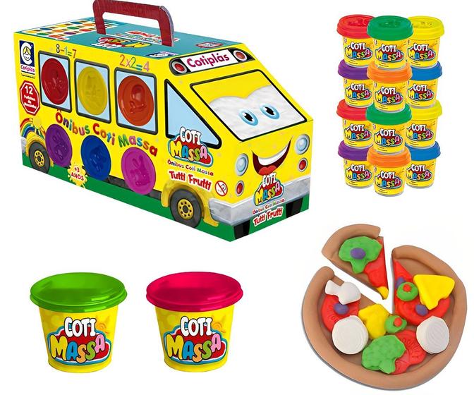 Imagem de Massinha De Modelar Ônibus Coti Massa Cheirinho Tutti Frutti - Brinquedo Infantil Cotiplás