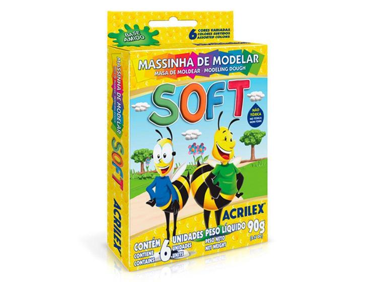 Imagem de Massinha de Modelar Soft, 90g, 6 Un. C/ Cores Sortidas, Pacote C/ 12 Caixinhas - Acrilex - 073160000