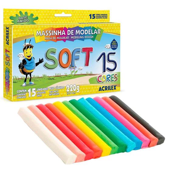 Imagem de Massinha De Modelar Soft Acrilex 15 Cores Infantil Escolar