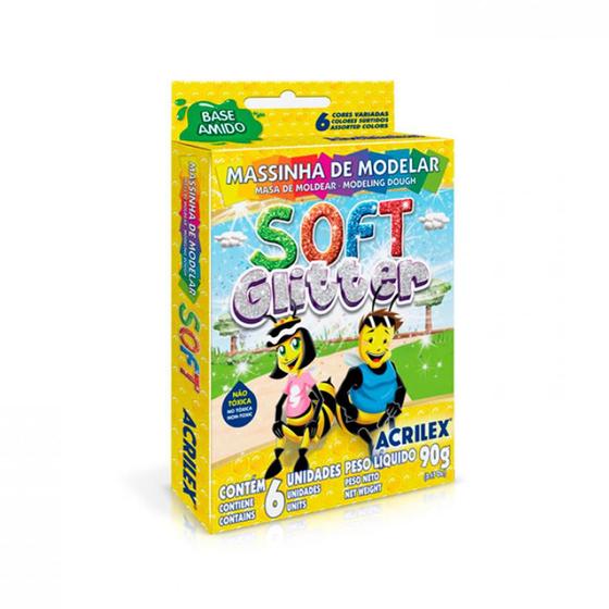 Massinha de Modelar Soft Glitter c/6 90g ACRILEX Menor preço em Massinha de Modelar Soft Glitter c/6 90g ACRILEX