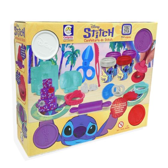 Imagem de Massinha de Modelar Stitch Disney Cotiplás Confeitaria com 4 Potes 6 Moldes e Acessórios