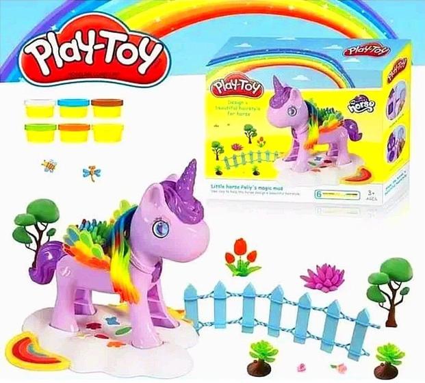 Imagem de Massinha de Modelar Unicórnio Encantado Brinquedo Infantil Kit Com 6 Potes + Acessórios