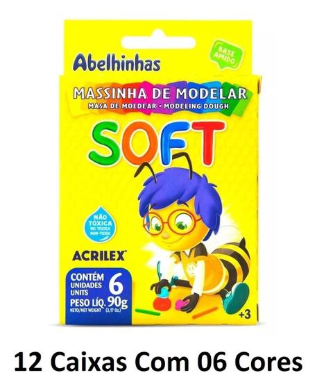 Imagem de Massinha Soft Acrilex 90g 6 Cores - Kit com 12 Unidades