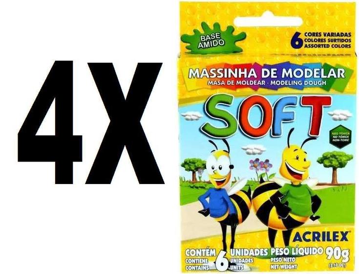 Imagem de Massinha Soft Conjunto com 6 Cores 90g Acrilex Kit 4 Caixas