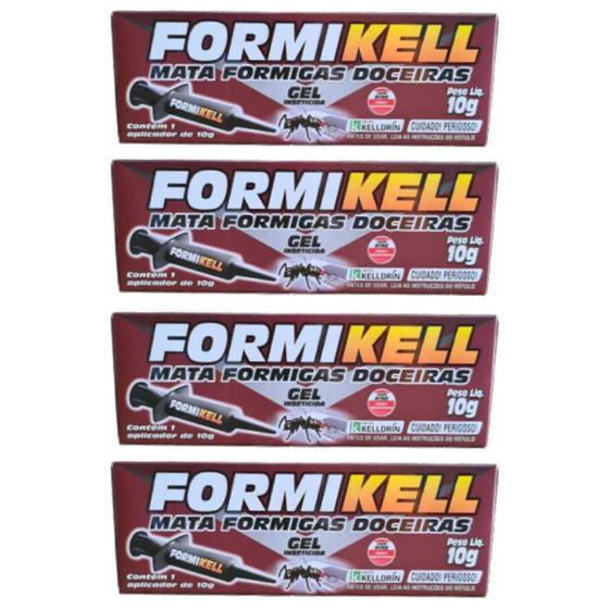 Imagem de Mata Formiga Formikell Gel Seringa Kelldrin 10g Kit c/ 4