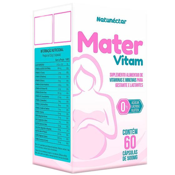Imagem de Mater Vitam Suplemento Alimentar Vitaminas e Minerais Gestante Lactantes 60 Capsulas 500mg Premium