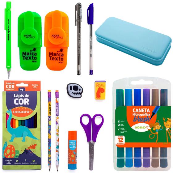 Imagem de Materiais Escolares Tema Dinossauro Completo + Estojo Leoleo