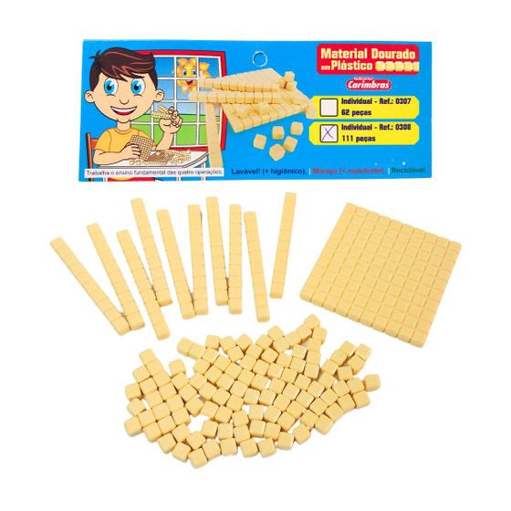 Imagem de Material Dourado 111 peças plásticas Brinquedo Pedagógico Matemática Montessori - Carimbras - 4 anos