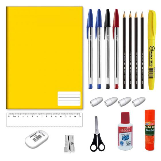 Imagem de Material escolar kit com 20 peças, escolha a cor do caderno Grande