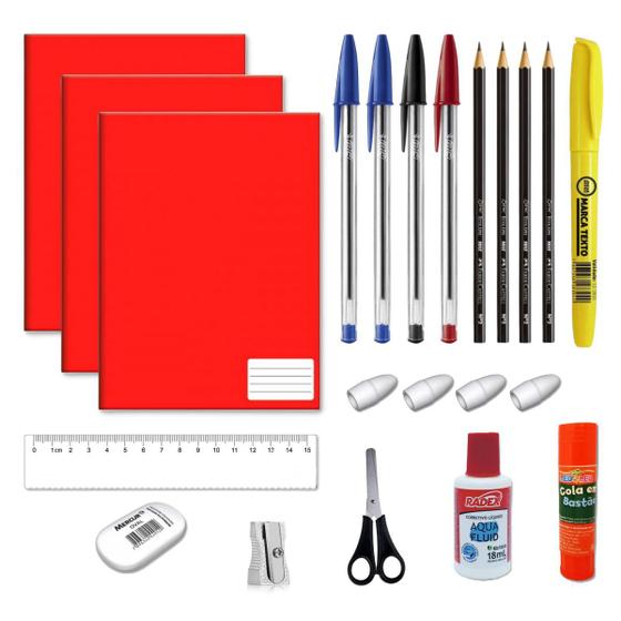 Imagem de Material escolar kit com 22 peças, escolha a cor do caderno Grande