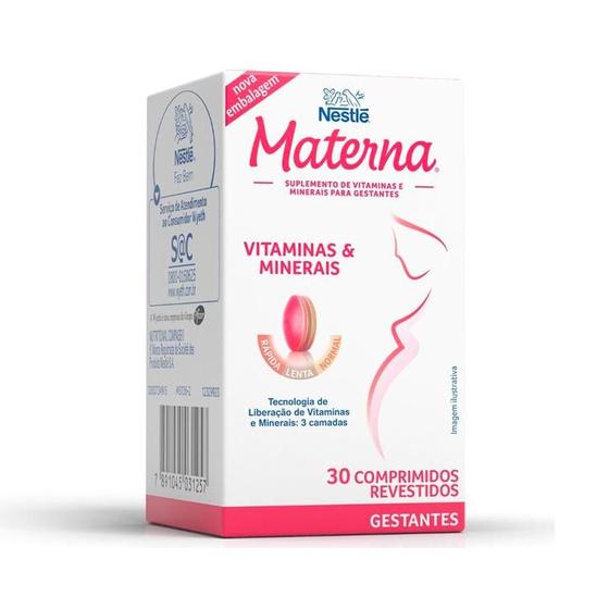 Materna Suplemento de Vitaminas e Minerais - 30 Comprimidos - Nestlé Imagem de Materna Suplemento de Vitaminas e Minerais - 30 Comprimidos