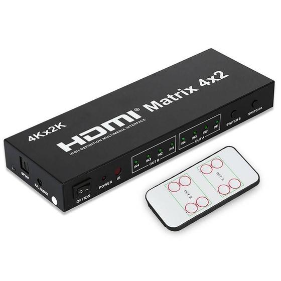 Imagem de Matrix Hdmi 4X2 Switch 1080P 4K 3D Spdif 3,5Mm Com Controle