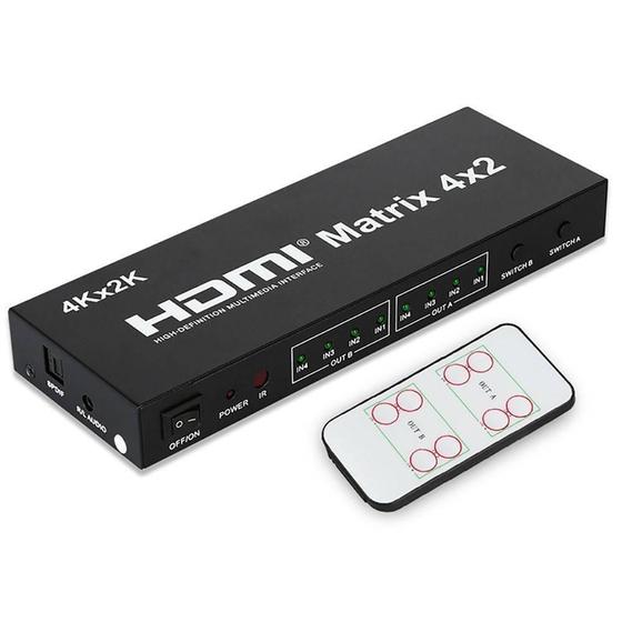Imagem de Matrix Hdmi 4X2 Switch Splitter 1080P 4K 3D Com Controle