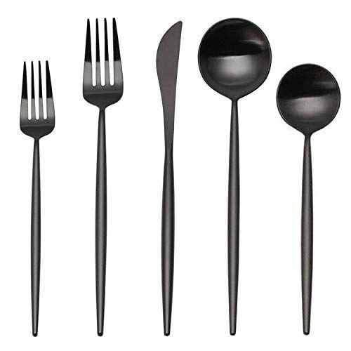 Imagem de Matte Black Silverware Set, SHARECOOK 20-Piece Inoxidless Steel Satin Finish Flatware Set Service for 4, Kitchen Utensil Set, Tableware Cutlery Set for Home and Restaurant