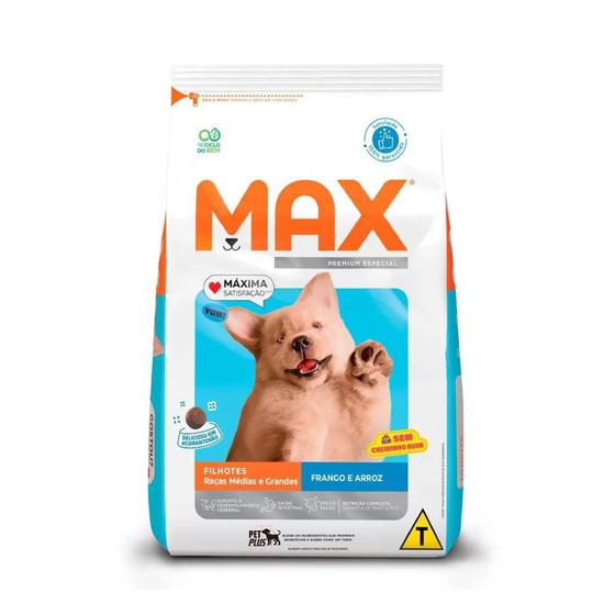 Imagem de Max para Cães Filhotes de Porte Médio e Grande Sabor Frango e Arroz 3kg - Total