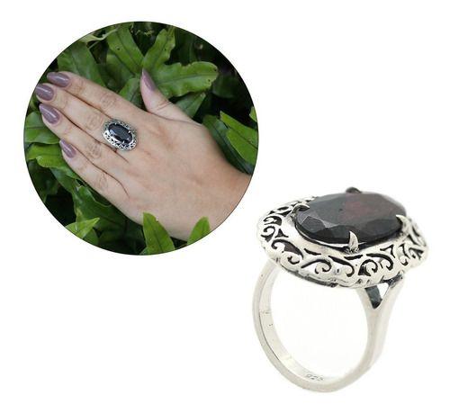 Imagem de Maxi Anel Vitoriano Medieval Prata 925 Com Granada Natural