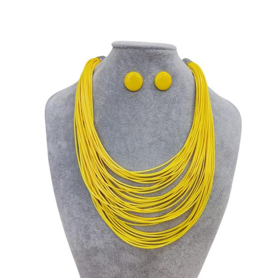 Imagem de Maxi Colar Feminino Kit Com Brinco Com Fios Encerado Elegant