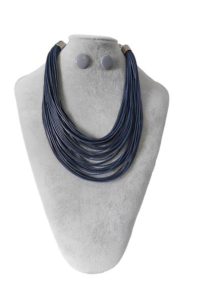 Imagem de Maxi Colar Feminino Kit Com Brinco Com Fios Encerado Elegant