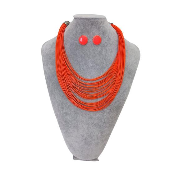 Imagem de Maxi Colar Feminino Kit Com Brinco Com Fios Encerado Elegant