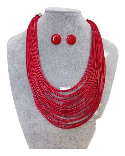 Imagem de Maxi Colar Feminino Kit Com Brinco Com Fios Encerado Elegant