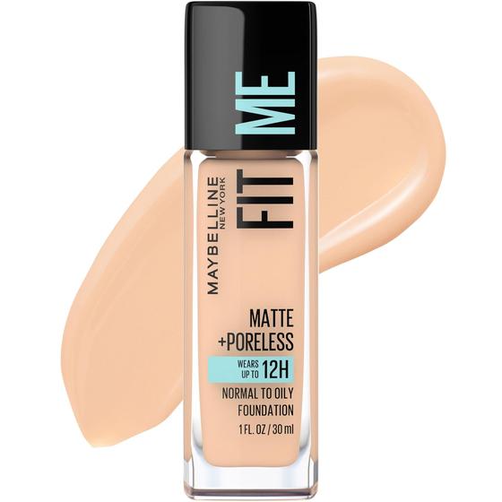 Imagem de Maybelline Fit Me Matte + Poreless Liquid Foundation Maquiagem, Areia Macia, 1 fl oz Fundação Livre de Petróleo