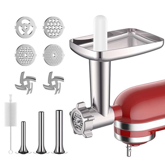 Imagem de Meat Grinder KitchenAid, Metal Meat Grinder Attachment for KitchenAid Stand Mixer Inclui 4 placas de moagem, 3 tubos de recheio de salsicha, 2 lâminas de moagem, moedor de carne anexo por COFUN