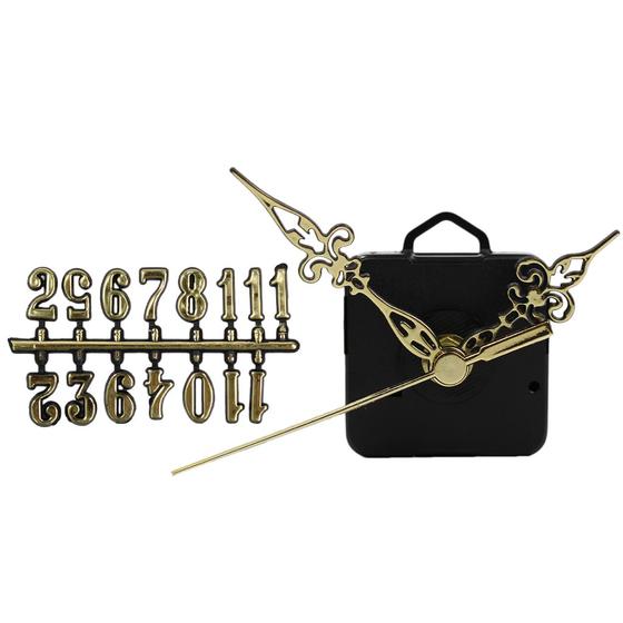 Imagem de Mecanismo Relógio Para Artesanato Com Números E Ponteiros Dourado Grandes 5 Kits