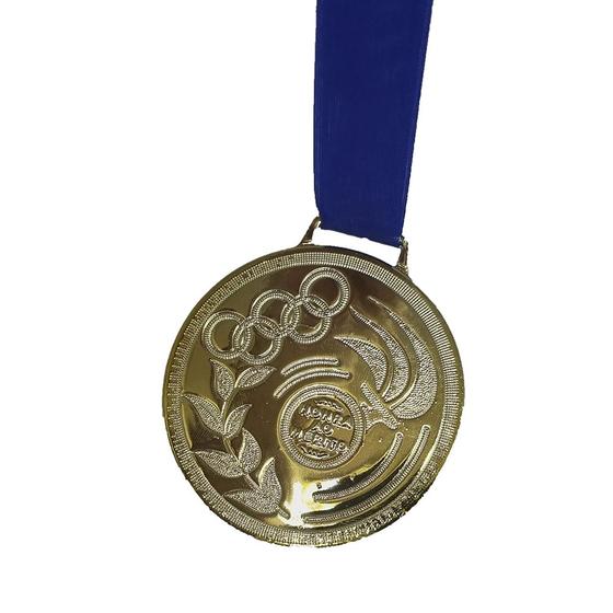 Imagem de Medalha de Ouro Honra Ao Mérito Espelhada Brilhante C/ Fita Azul 767
