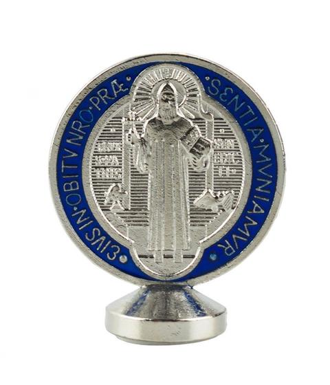 Imagem de Medalhão São Bento Dourado Azul ou Prateado Azul Metal Uso Carro 5.5cm