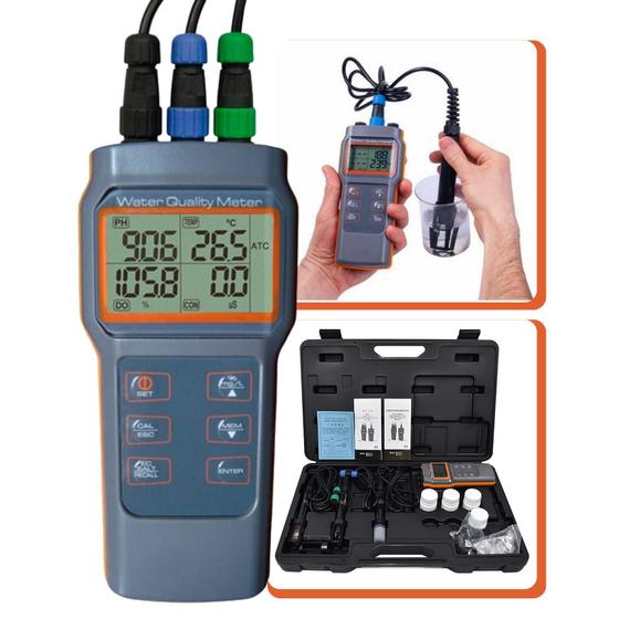 Imagem de Medidor de Oxigênio Digital Dissolvido ( O.D ) pH Condutividade ( EC ) Salinidade TDS (PPM) e temperatura - Multiparâmetro AK88 V2 completo