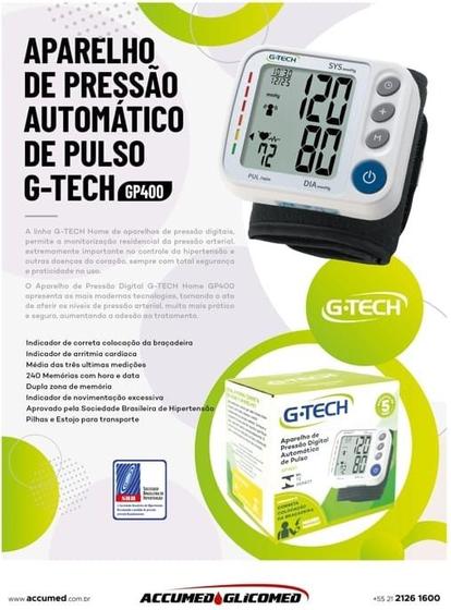Imagem de Medidor De Pressão Arterial Digital De Pulso Gtech Gp400