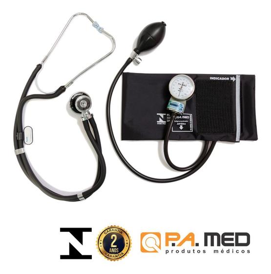 Imagem de Medidor De Pressão Esfigmomanometro + Estetoscópio Rappaport Duplo - PAMED -