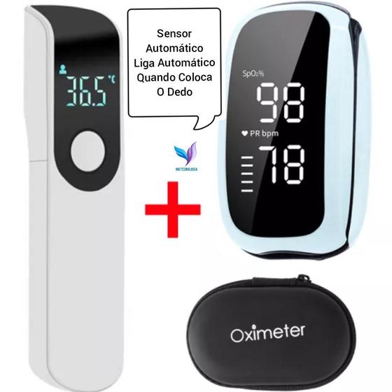 Imagem de Medidor de Saturação De Dedo Recarregável Com Sensor Adulto e Pediátrico + Termômetro Infravermelho 